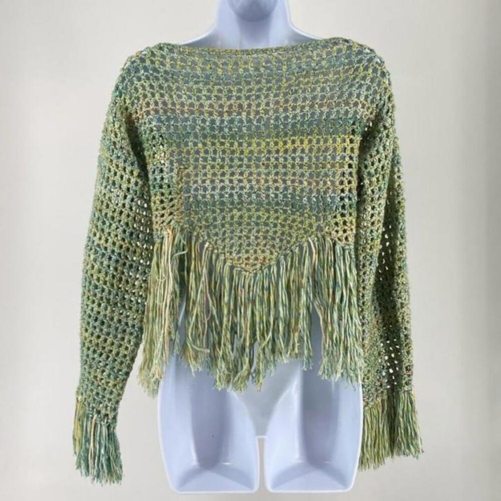 Boho Chic Green Fringe Sweater - Picture 2 of 4